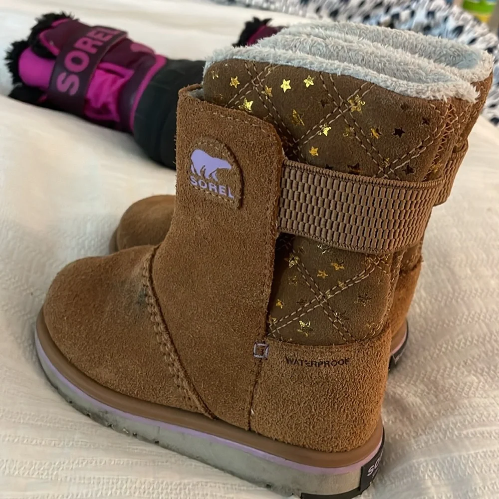 Sorel Kids Brown and Pink Star Accent Waterproof Boots